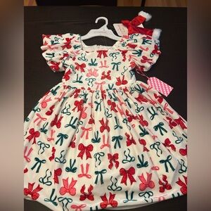 NWT Young Hearts Christmas bow dress size 6 7 red white girls viral